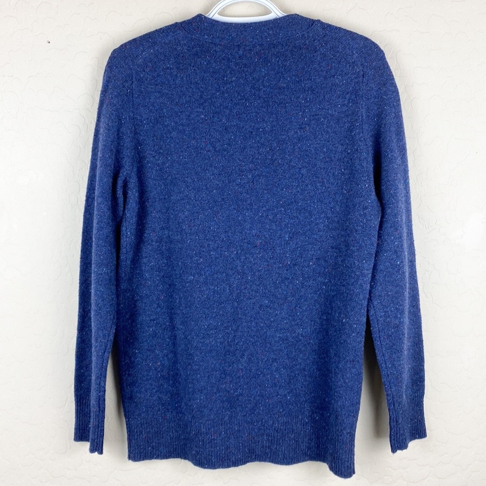 J. Crew Navy Blue Donegal style Wool Cardigan Size M - cozy for fall & winter! - Picture 2 of 7